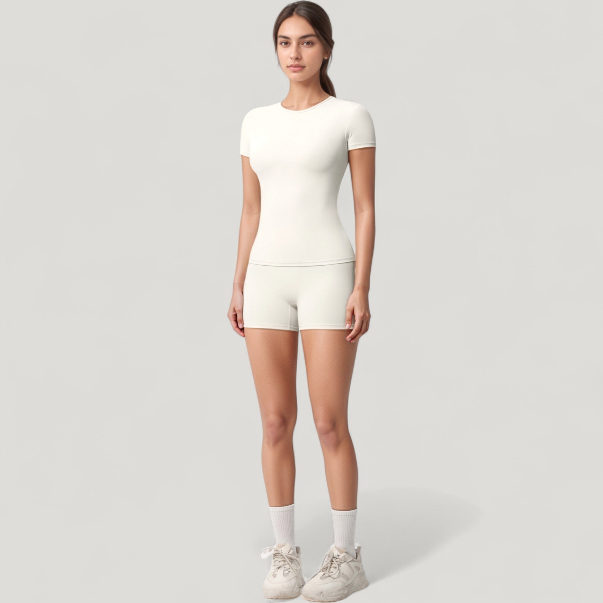 Anna-Kaci Active Women's Fitted Short Sleeve Top and High Waist Shorts 2-Piece Active Set