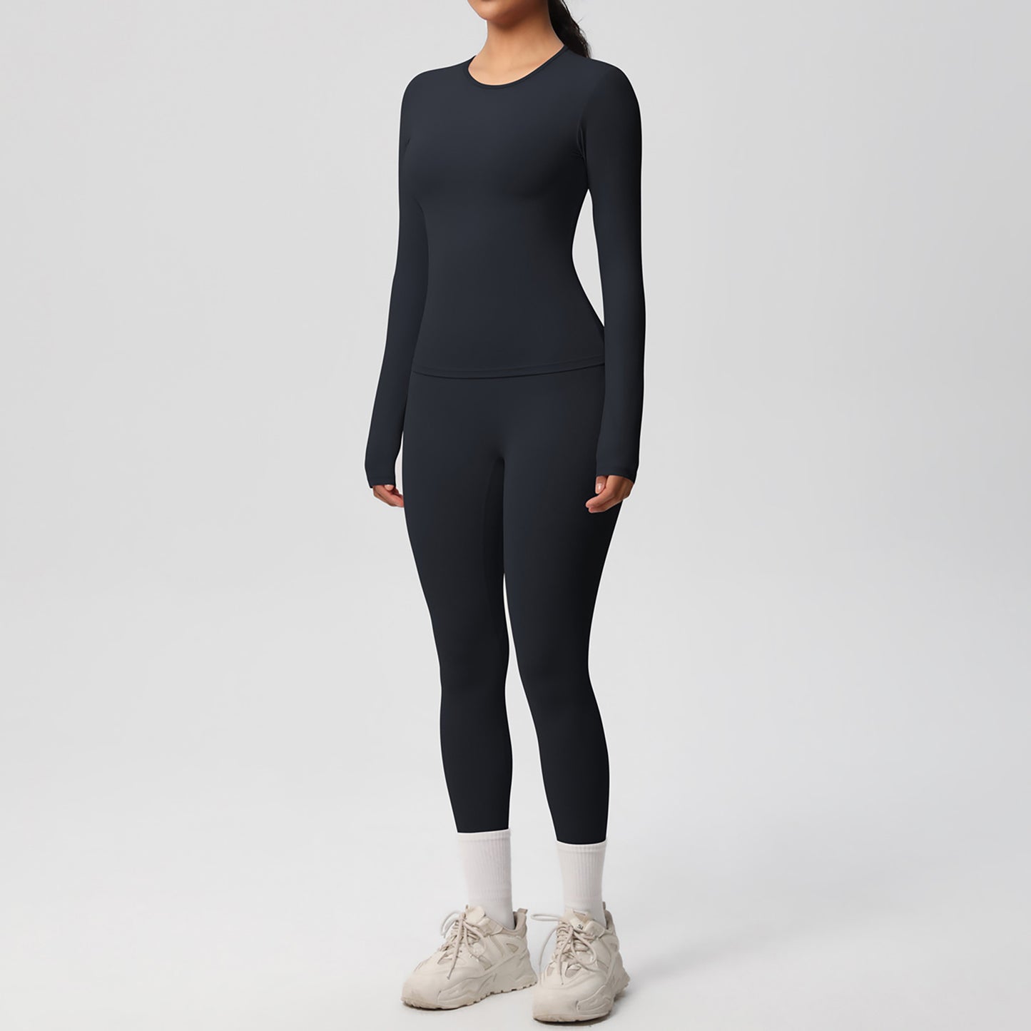 Anna-Kaci Active Women's Long Sleeve Crew Neck Top and High Waist Leggings Set with Slim Fit Design