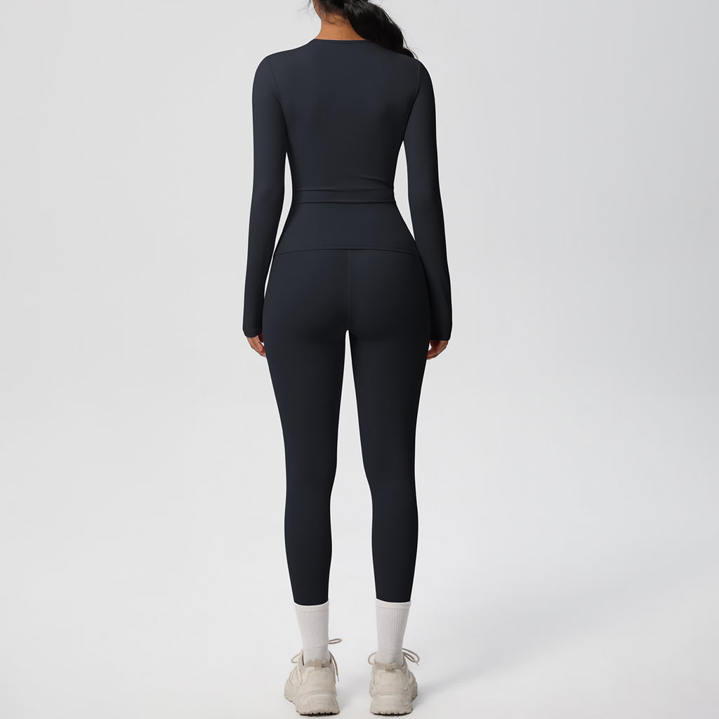 Anna-Kaci Active Women's Long Sleeve Crew Neck Top and High Waist Leggings Set with Slim Fit Design