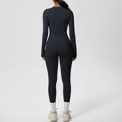 Anna-Kaci Active Women's Long Sleeve Crew Neck Top and High Waist Leggings Set with Slim Fit Design