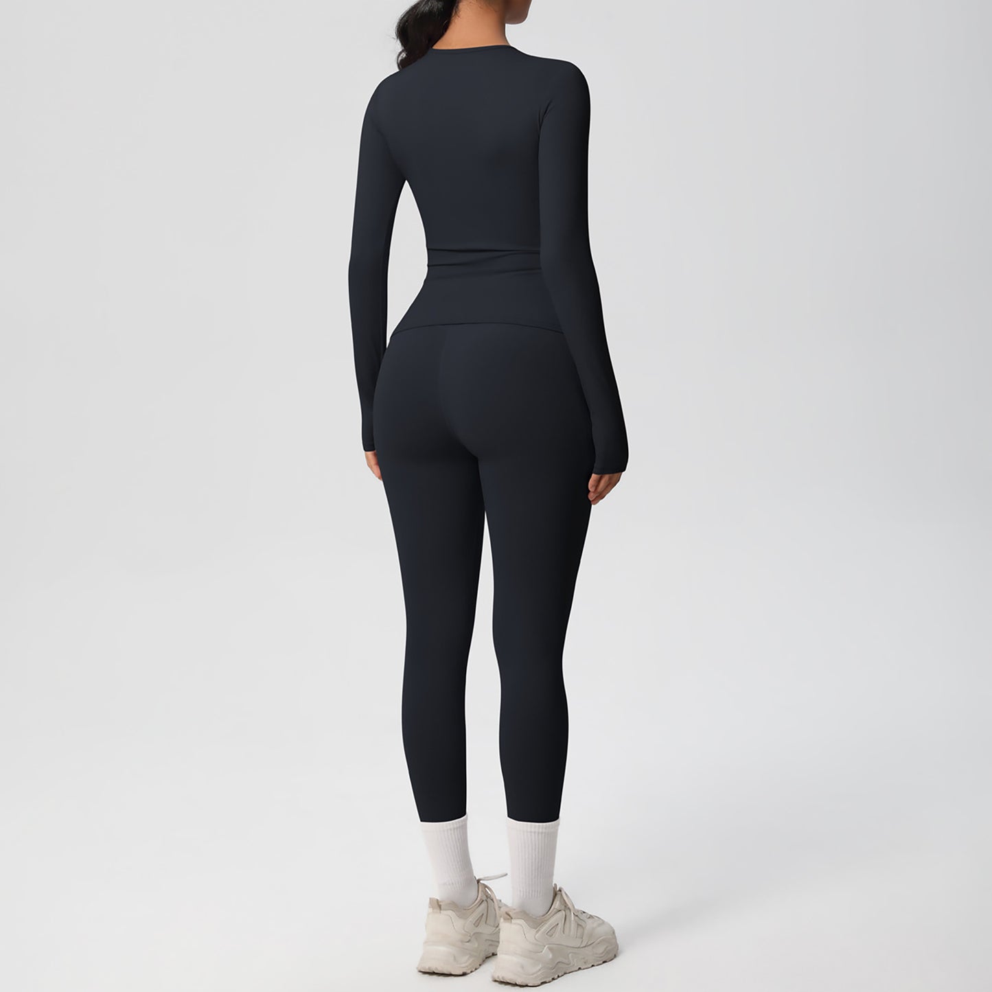 Anna-Kaci Active Women's Long Sleeve Crew Neck Top and High Waist Leggings Set with Slim Fit Design