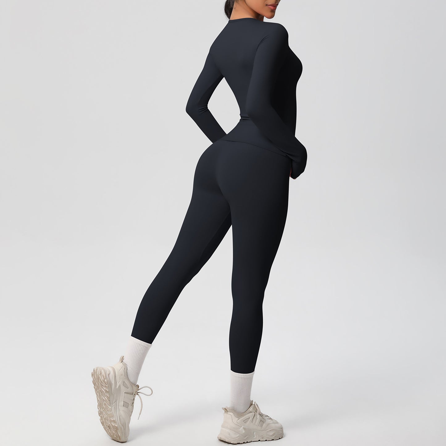 Anna-Kaci Active Women's Long Sleeve Crew Neck Top and High Waist Leggings Set with Slim Fit Design