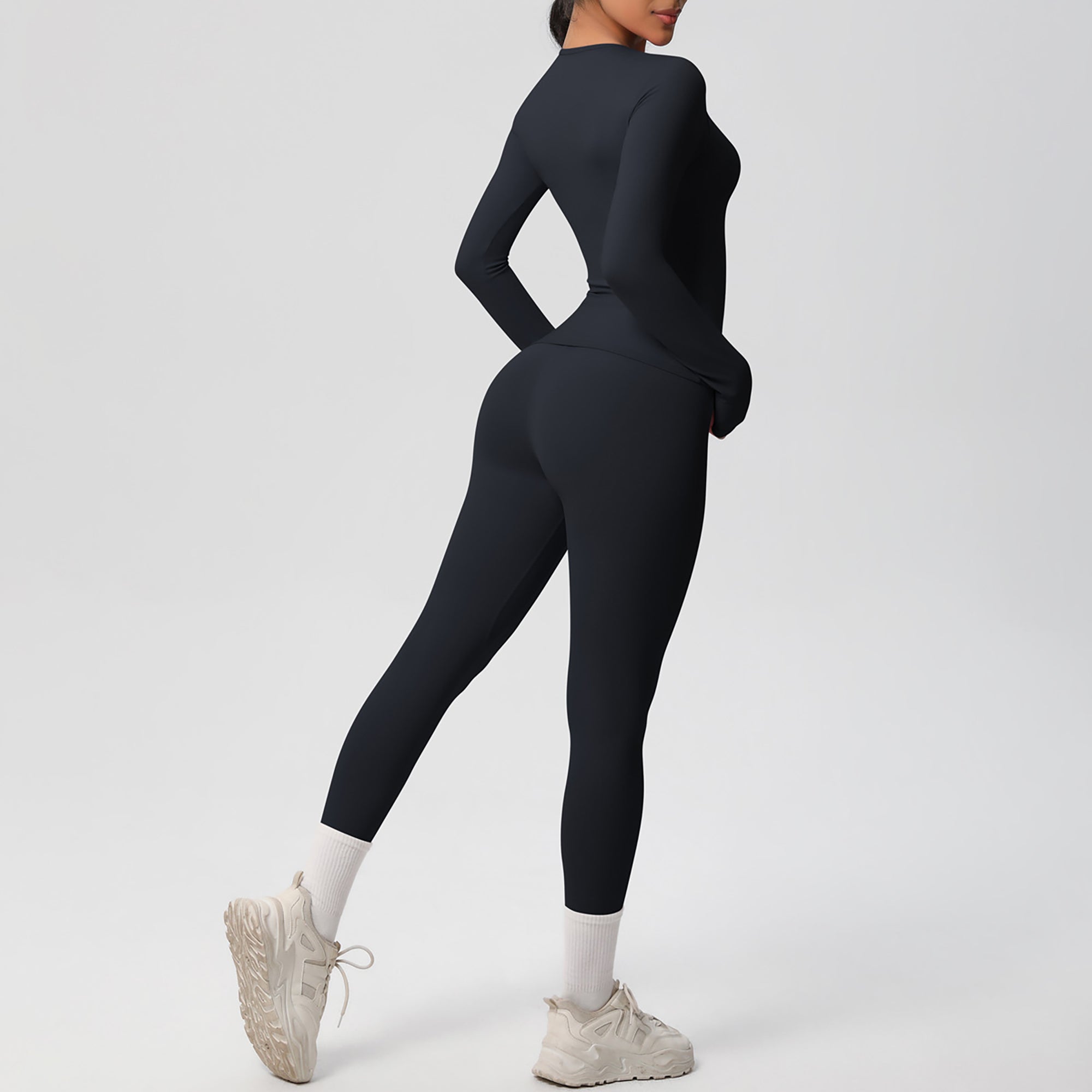 Anna-Kaci Active Women's Long Sleeve Crew Neck Top and High Waist Leggings Set with Slim Fit Design
