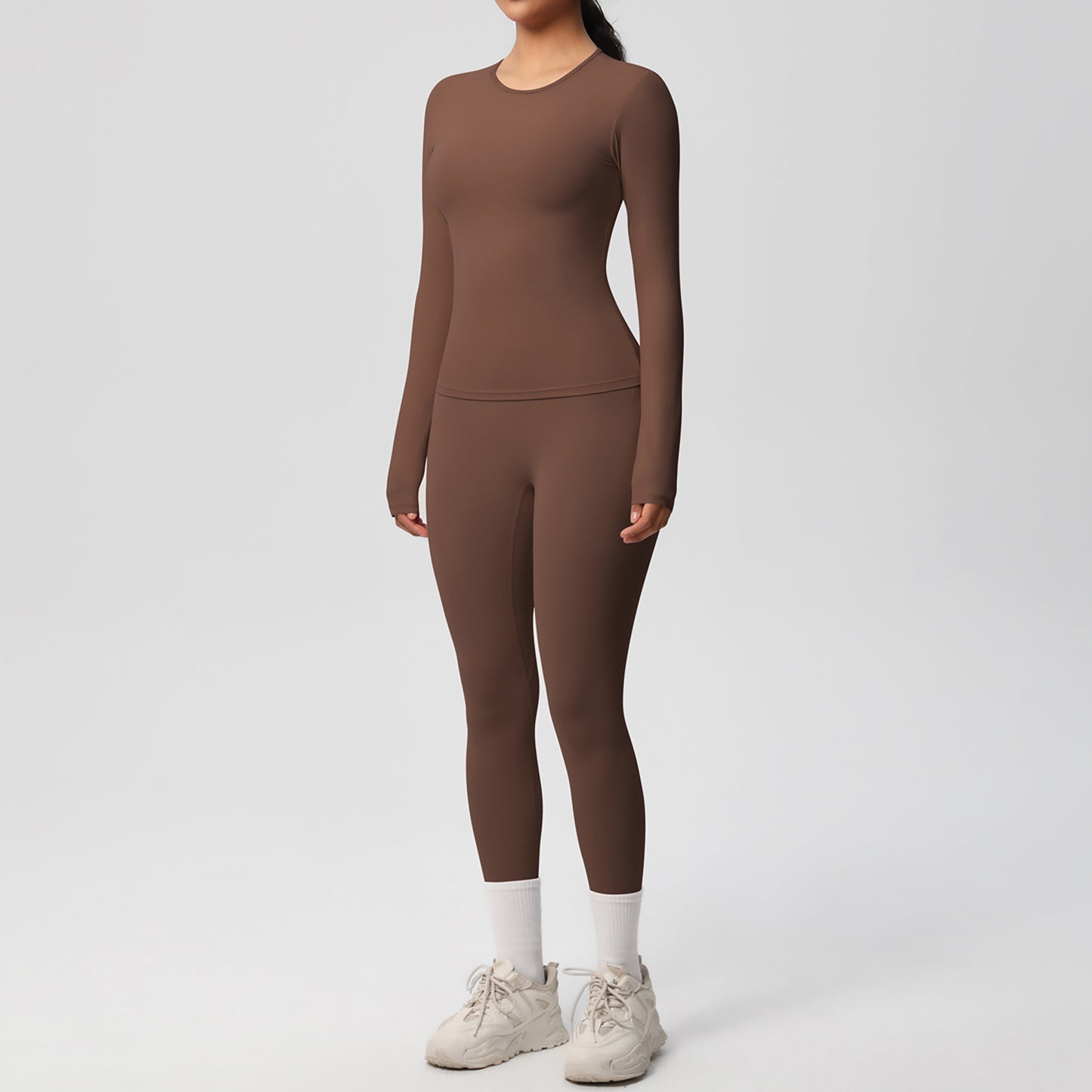 Anna-Kaci Active Women's Long Sleeve Crew Neck Top and High Waist Leggings Set with Slim Fit Design