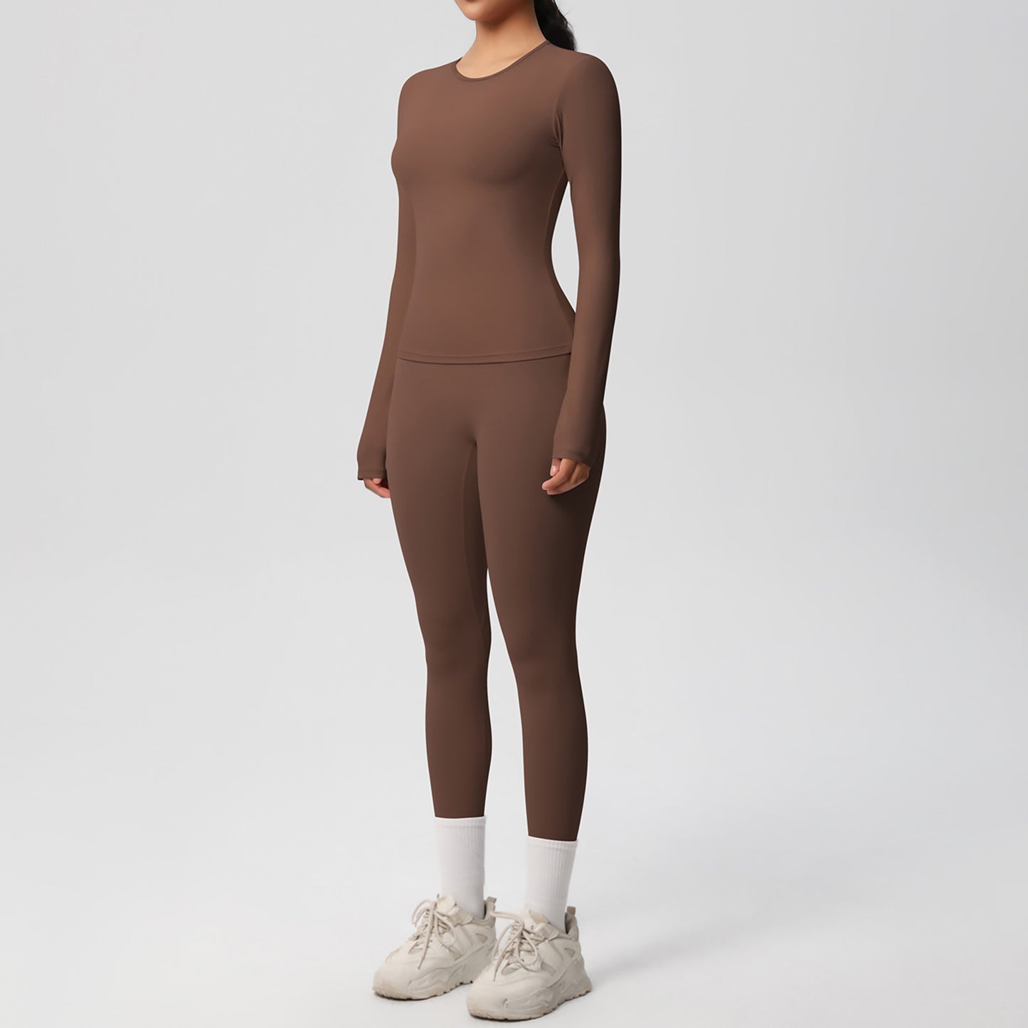 Anna-Kaci Active Women's Long Sleeve Crew Neck Top and High Waist Leggings Set with Slim Fit Design