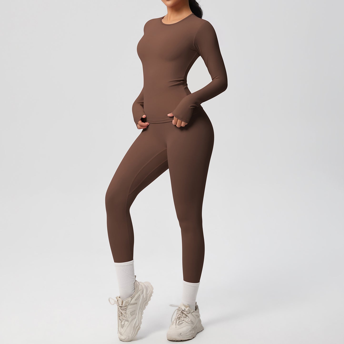 Anna-Kaci Active Women's Long Sleeve Crew Neck Top and High Waist Leggings Set with Slim Fit Design