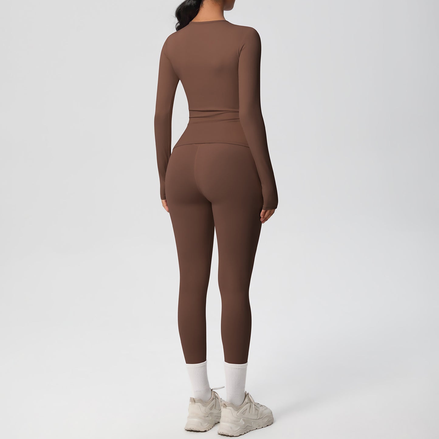 Anna-Kaci Active Women's Long Sleeve Crew Neck Top and High Waist Leggings Set with Slim Fit Design