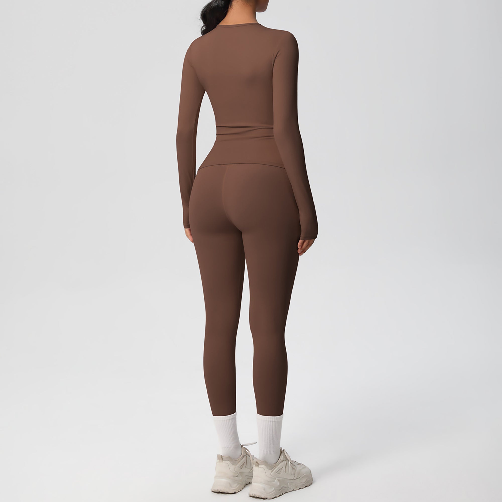 Anna-Kaci Active Women's Long Sleeve Crew Neck Top and High Waist Leggings Set with Slim Fit Design