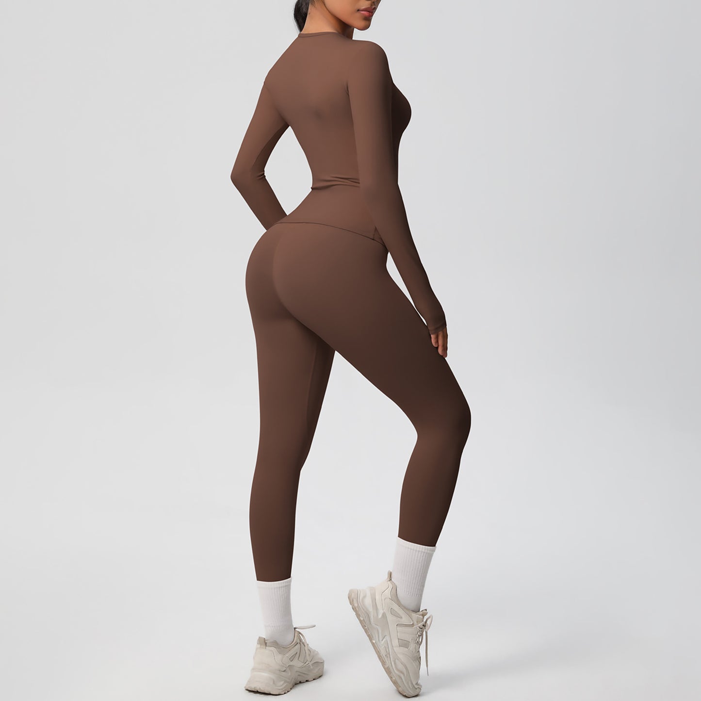 Anna-Kaci Active Women's Long Sleeve Crew Neck Top and High Waist Leggings Set with Slim Fit Design