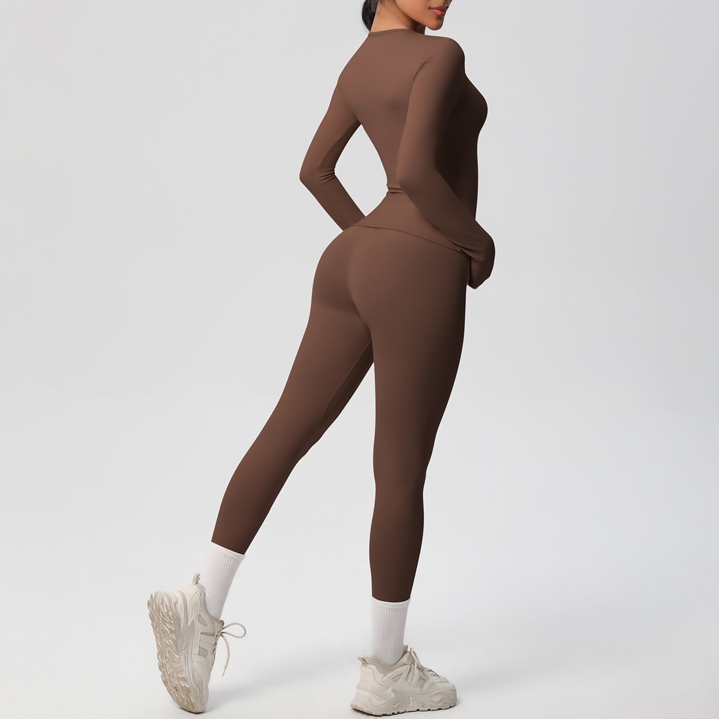 Anna-Kaci Active Women's Long Sleeve Crew Neck Top and High Waist Leggings Set with Slim Fit Design