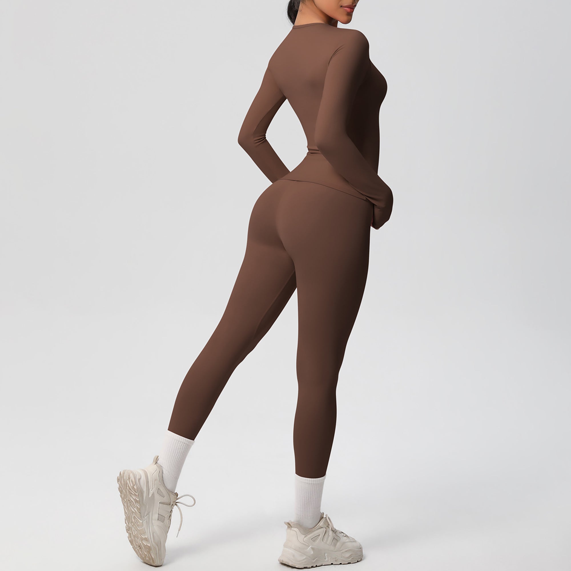 Anna-Kaci Active Women's Long Sleeve Crew Neck Top and High Waist Leggings Set with Slim Fit Design