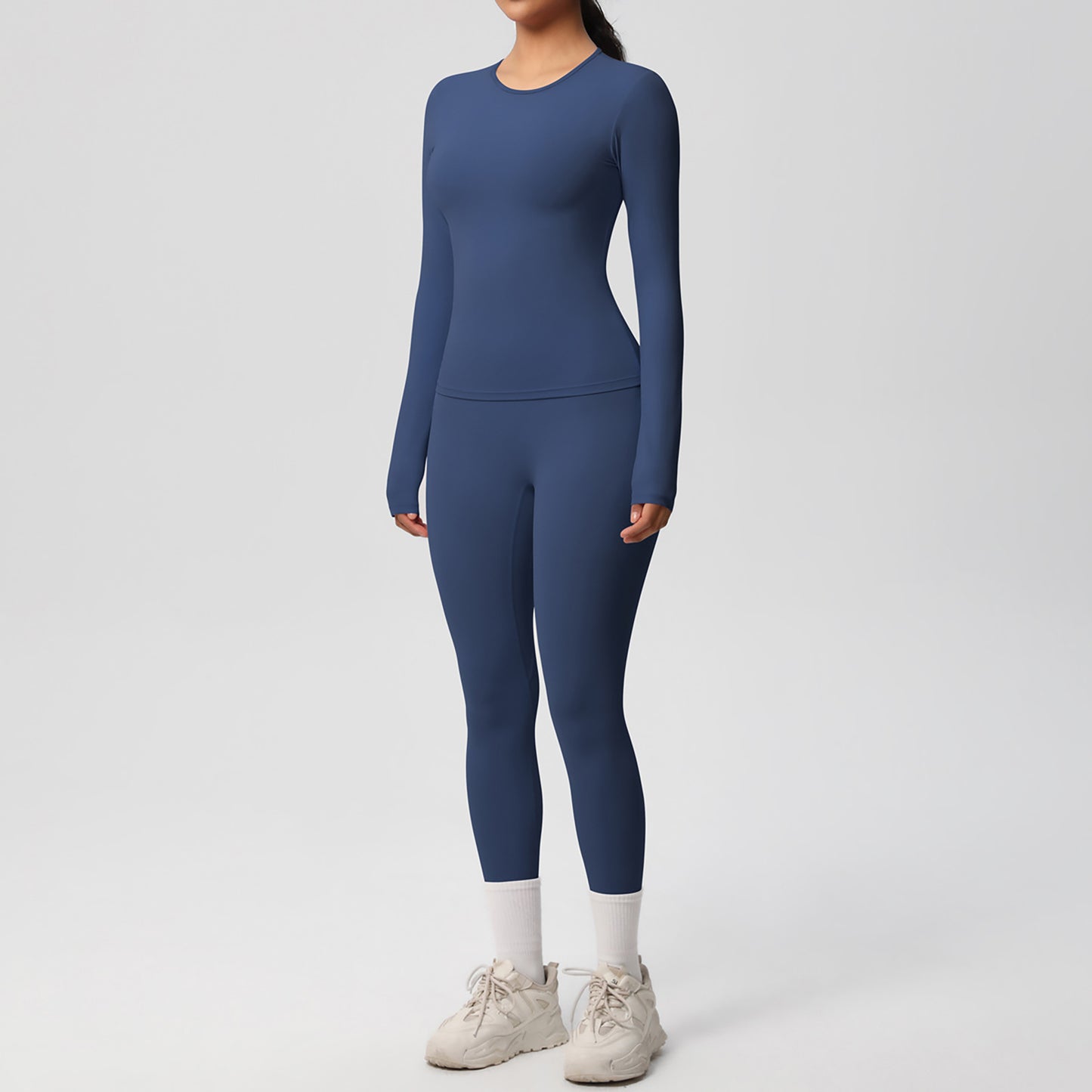 Anna-Kaci Active Women's Long Sleeve Crew Neck Top and High Waist Leggings Set with Slim Fit Design