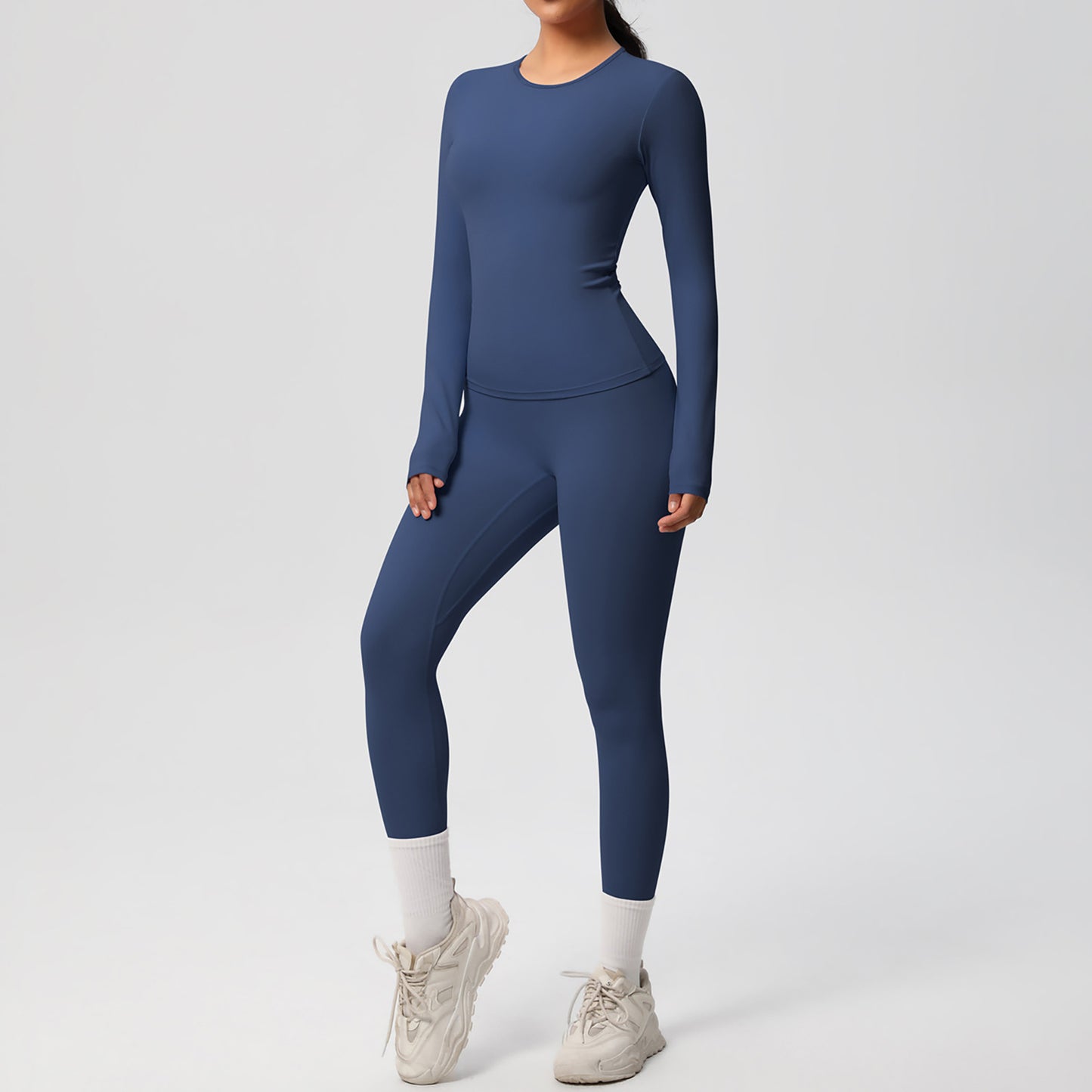 Anna-Kaci Active Women's Long Sleeve Crew Neck Top and High Waist Leggings Set with Slim Fit Design