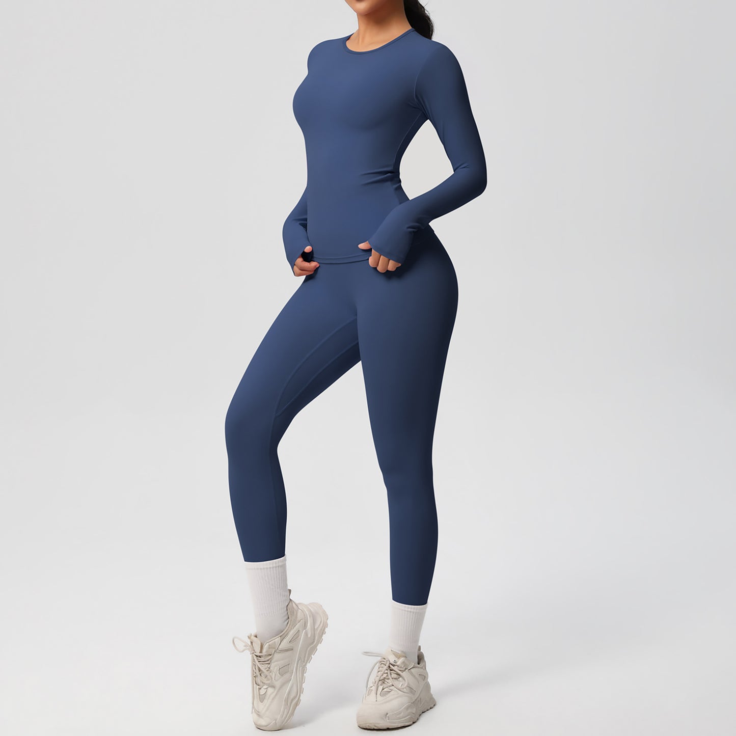Anna-Kaci Active Women's Long Sleeve Crew Neck Top and High Waist Leggings Set with Slim Fit Design