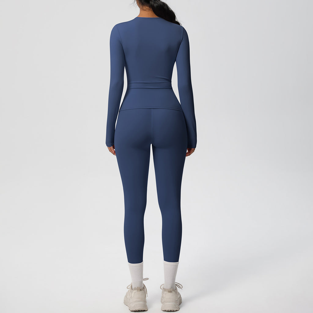Anna-Kaci Active Women's Long Sleeve Crew Neck Top and High Waist Leggings Set with Slim Fit Design