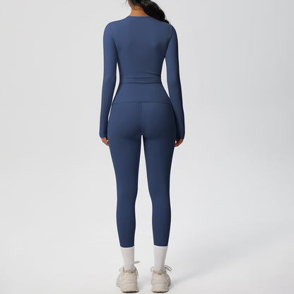 Anna-Kaci Active Women's Long Sleeve Crew Neck Top and High Waist Leggings Set with Slim Fit Design