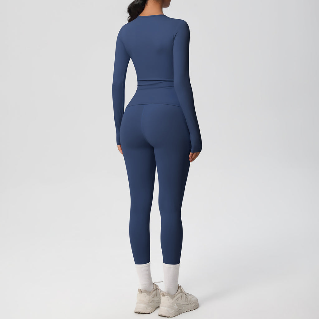 Anna-Kaci Active Women's Long Sleeve Crew Neck Top and High Waist Leggings Set with Slim Fit Design