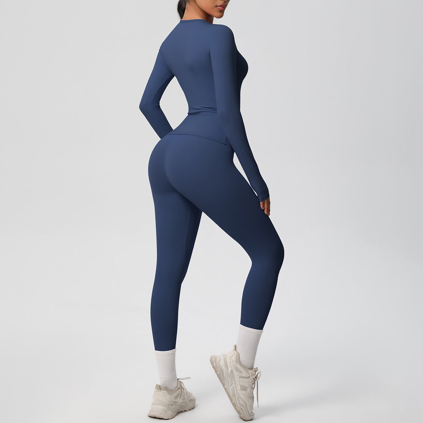 Anna-Kaci Active Women's Long Sleeve Crew Neck Top and High Waist Leggings Set with Slim Fit Design