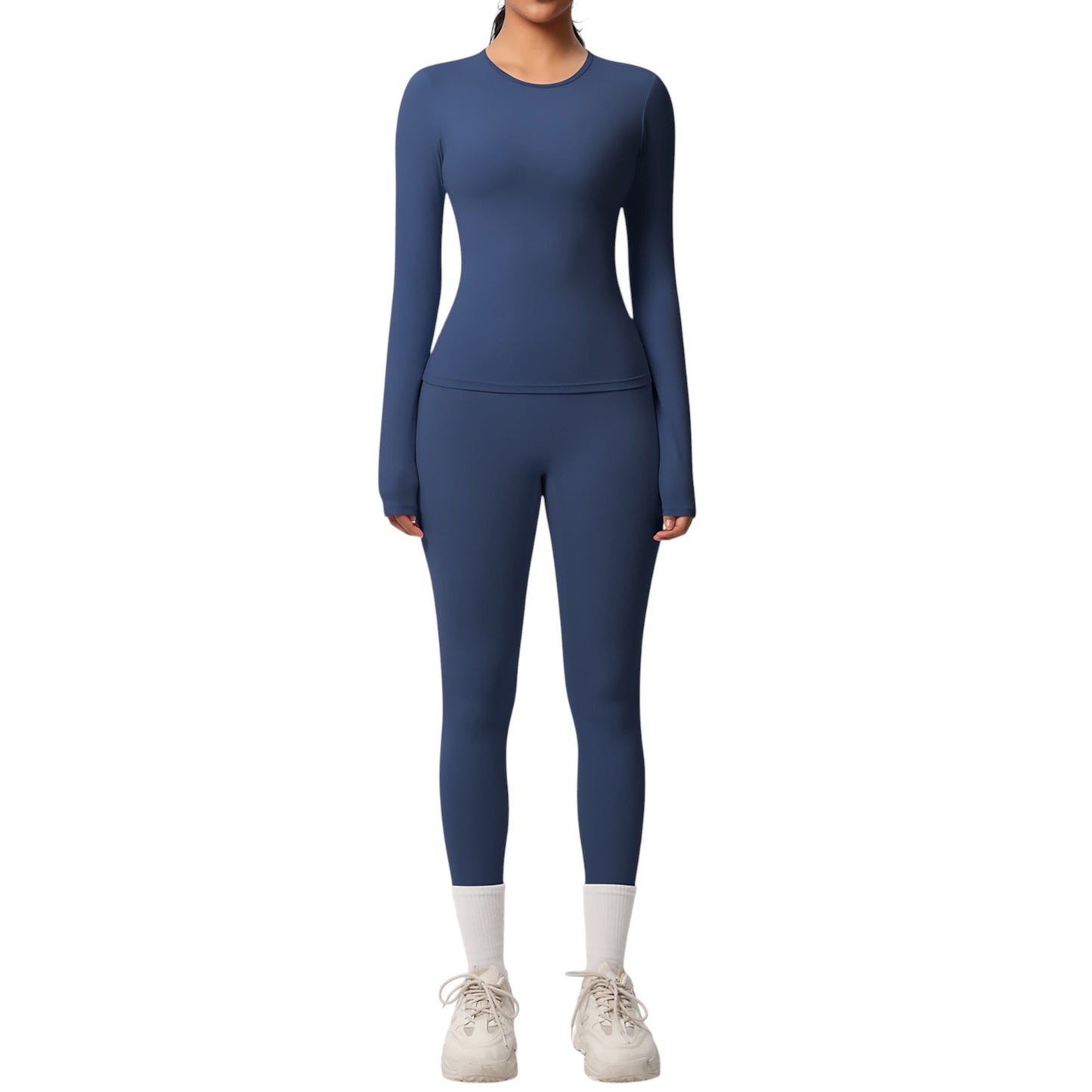 Anna-Kaci Active Women's Long Sleeve Crew Neck Top and High Waist Leggings Set with Slim Fit Design