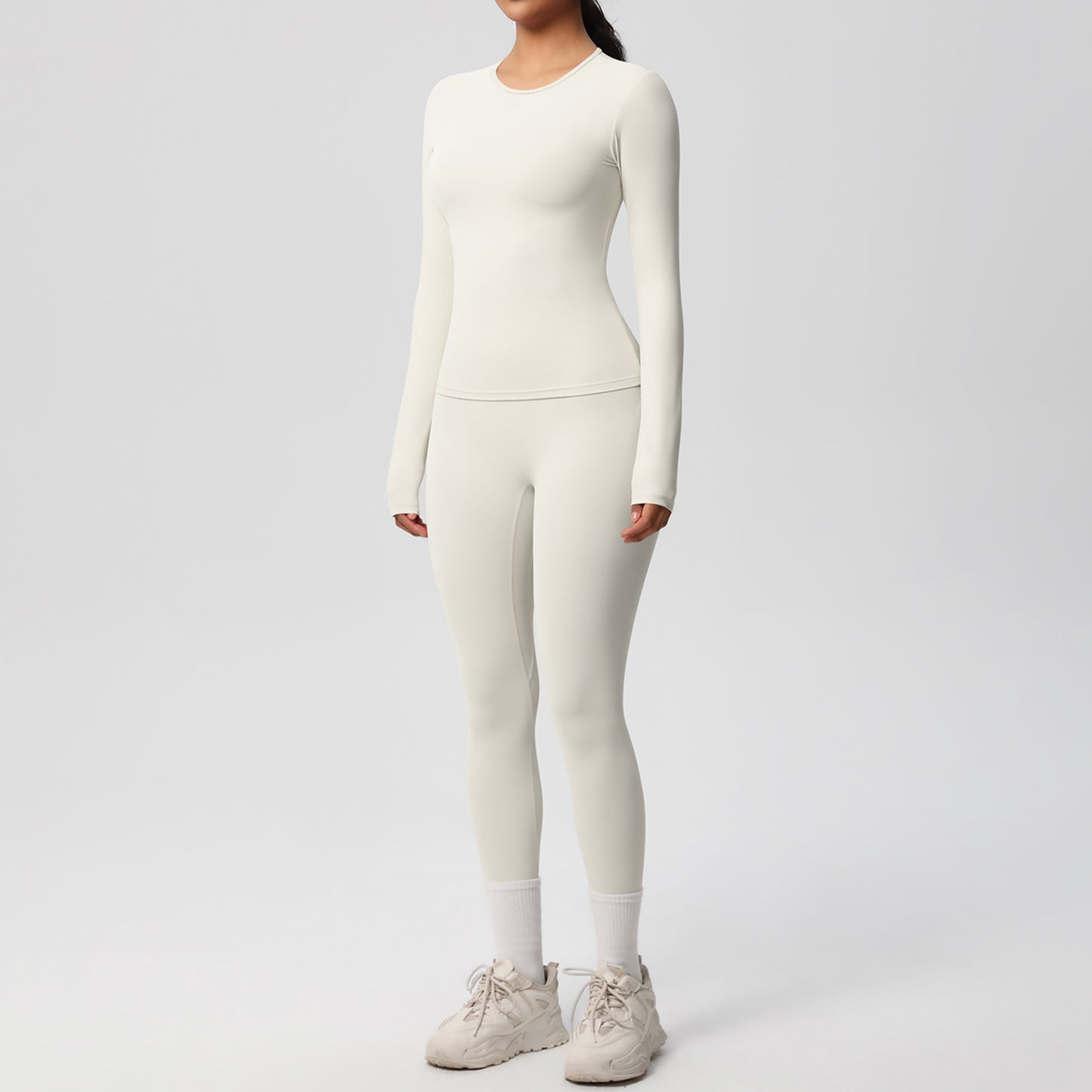 Anna-Kaci Active Women's Long Sleeve Crew Neck Top and High Waist Leggings Set with Slim Fit Design