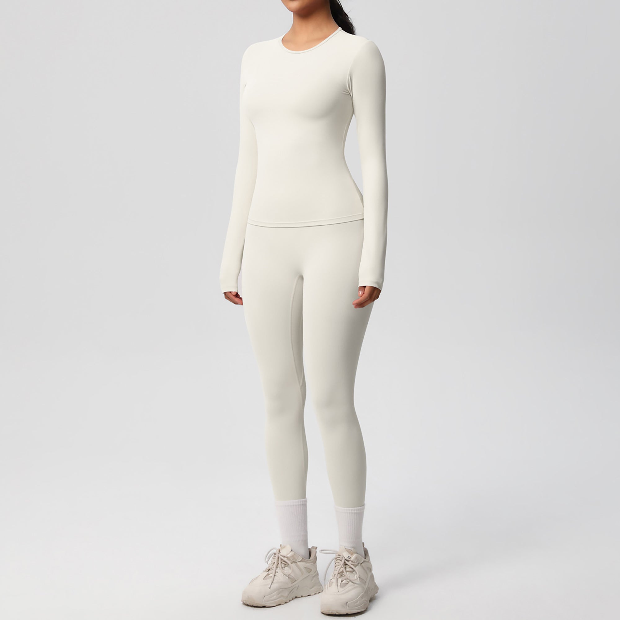 Anna-Kaci Active Women's Long Sleeve Crew Neck Top and High Waist Leggings Set with Slim Fit Design