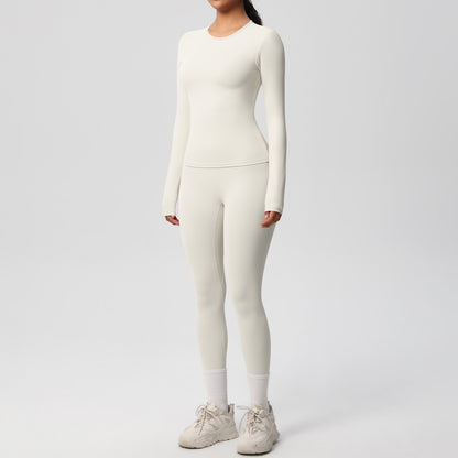 Anna-Kaci Active Women's Long Sleeve Crew Neck Top and High Waist Leggings Set with Slim Fit Design
