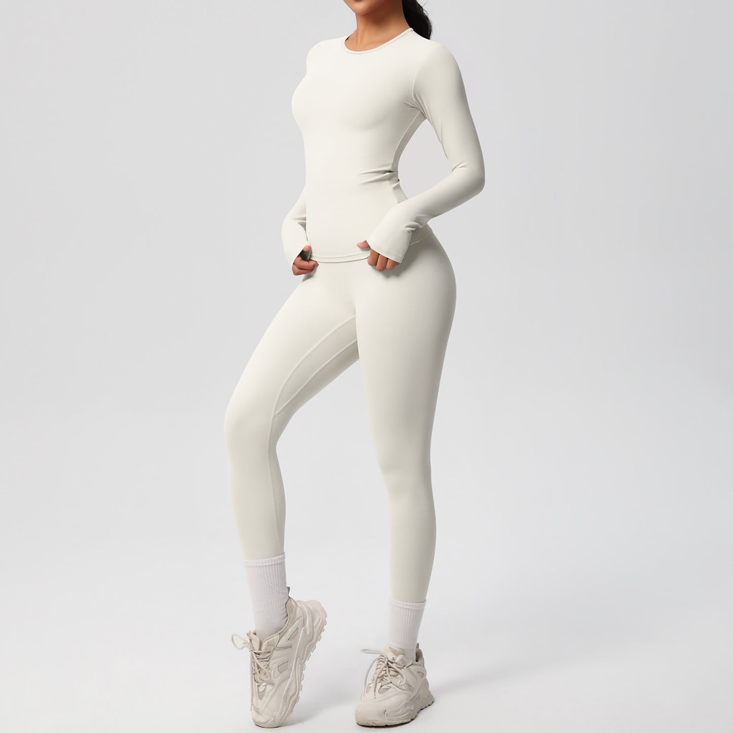 Anna-Kaci Active Women's Long Sleeve Crew Neck Top and High Waist Leggings Set with Slim Fit Design
