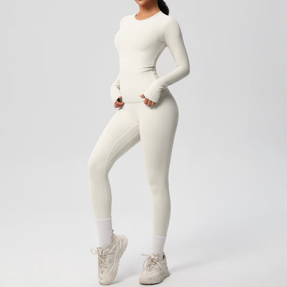 Anna-Kaci Active Women's Long Sleeve Crew Neck Top and High Waist Leggings Set with Slim Fit Design