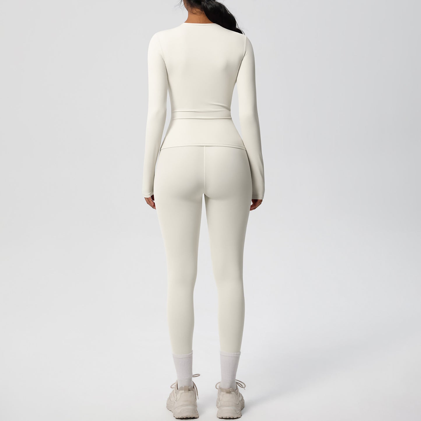 Anna-Kaci Active Women's Long Sleeve Crew Neck Top and High Waist Leggings Set with Slim Fit Design