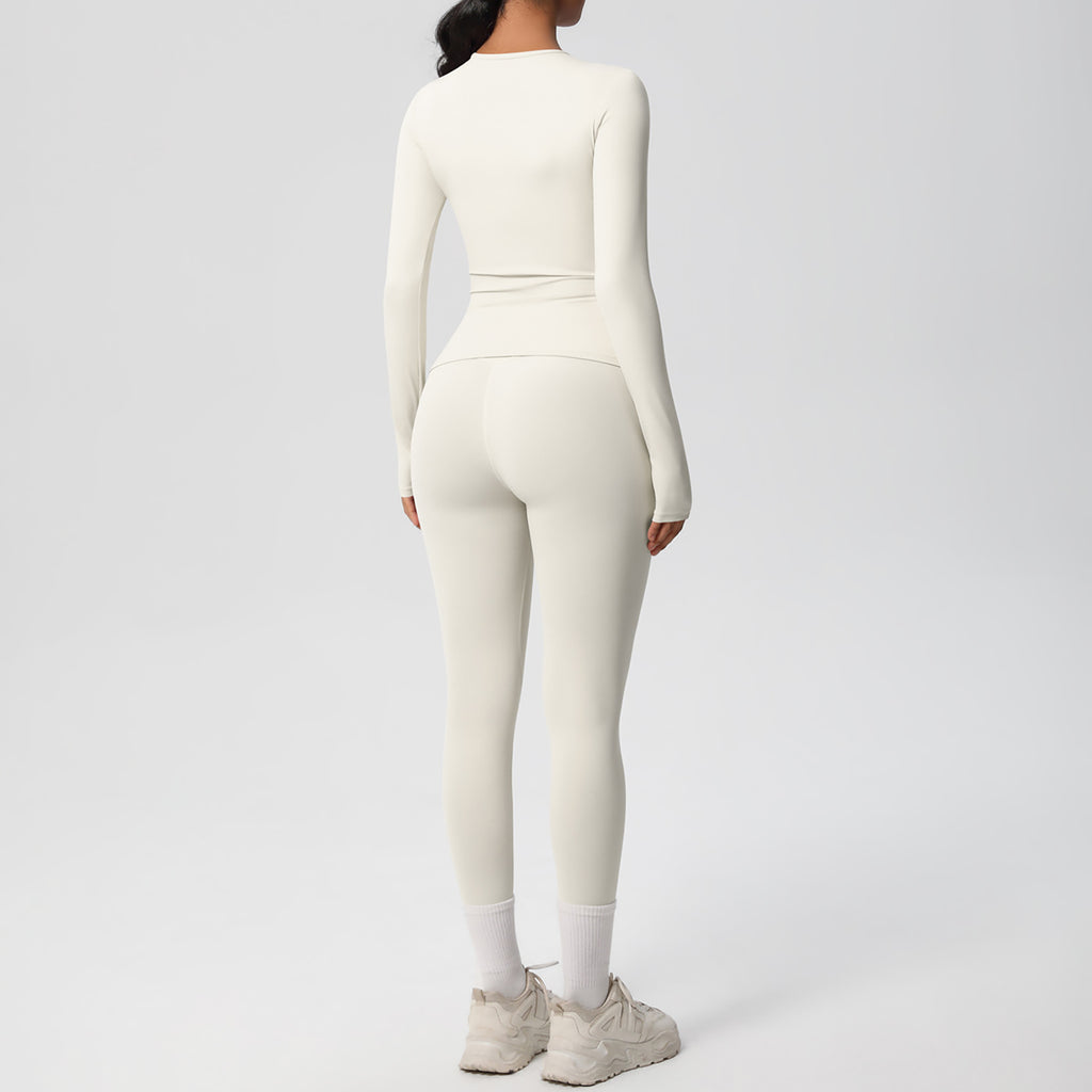 Anna-Kaci Active Women's Long Sleeve Crew Neck Top and High Waist Leggings Set with Slim Fit Design
