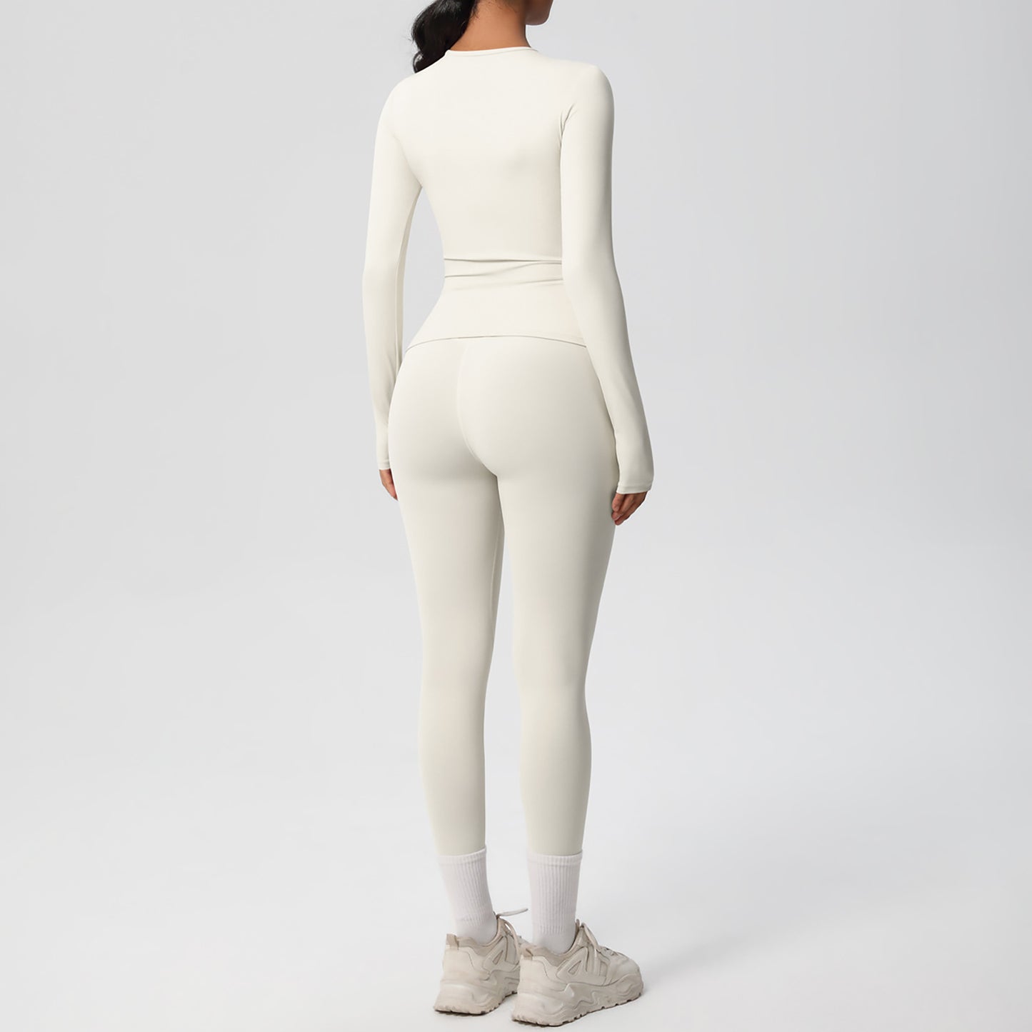 Anna-Kaci Active Women's Long Sleeve Crew Neck Top and High Waist Leggings Set with Slim Fit Design