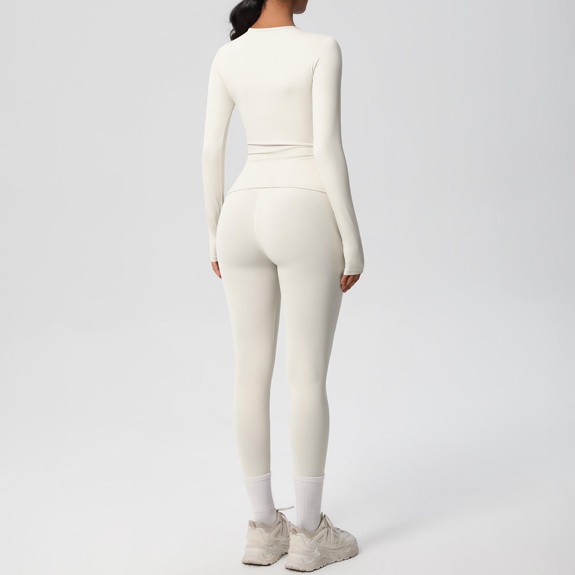 Anna-Kaci Active Women's Long Sleeve Crew Neck Top and High Waist Leggings Set with Slim Fit Design