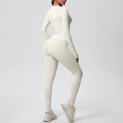 Anna-Kaci Active Women's Long Sleeve Crew Neck Top and High Waist Leggings Set with Slim Fit Design