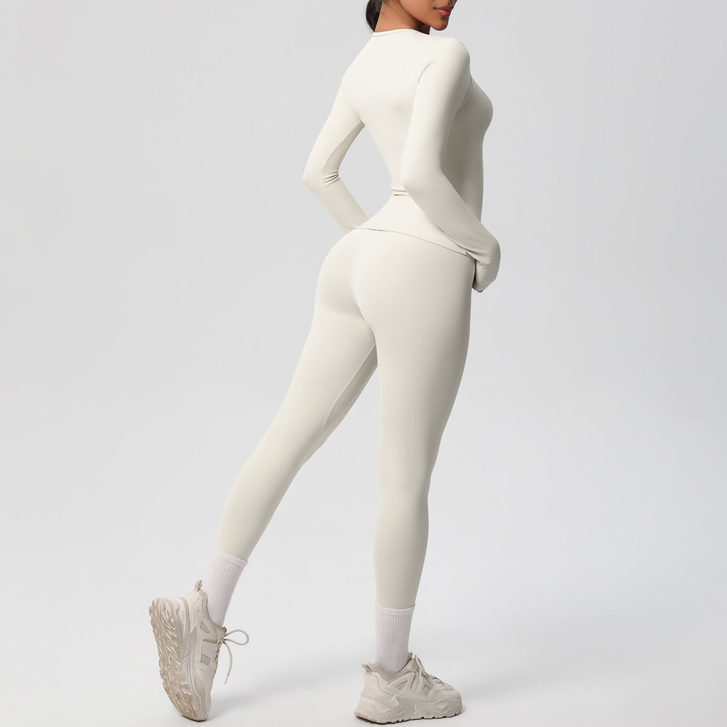 Anna-Kaci Active Women's Long Sleeve Crew Neck Top and High Waist Leggings Set with Slim Fit Design
