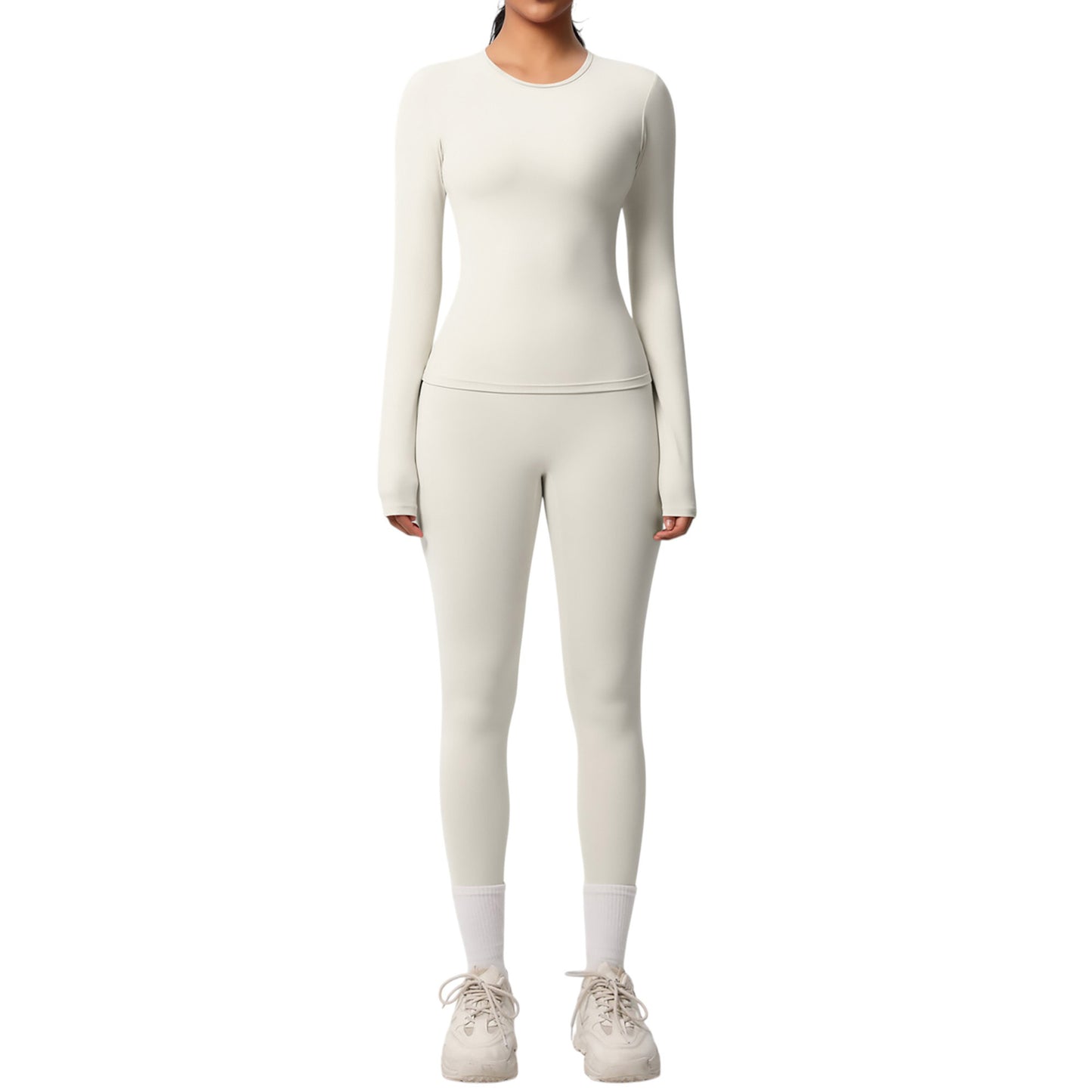 Anna-Kaci Active Women's Long Sleeve Crew Neck Top and High Waist Leggings Set with Slim Fit Design