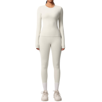 Anna-Kaci Active Women's Long Sleeve Crew Neck Top and High Waist Leggings Set with Slim Fit Design