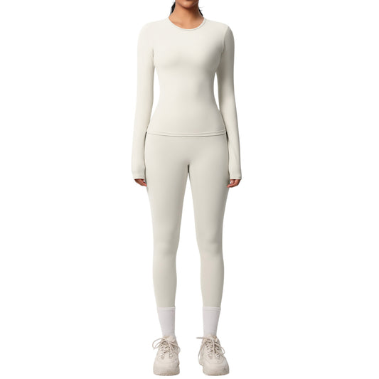 Anna-Kaci Active Women's Long Sleeve Crew Neck Top and High Waist Leggings Set with Slim Fit Design