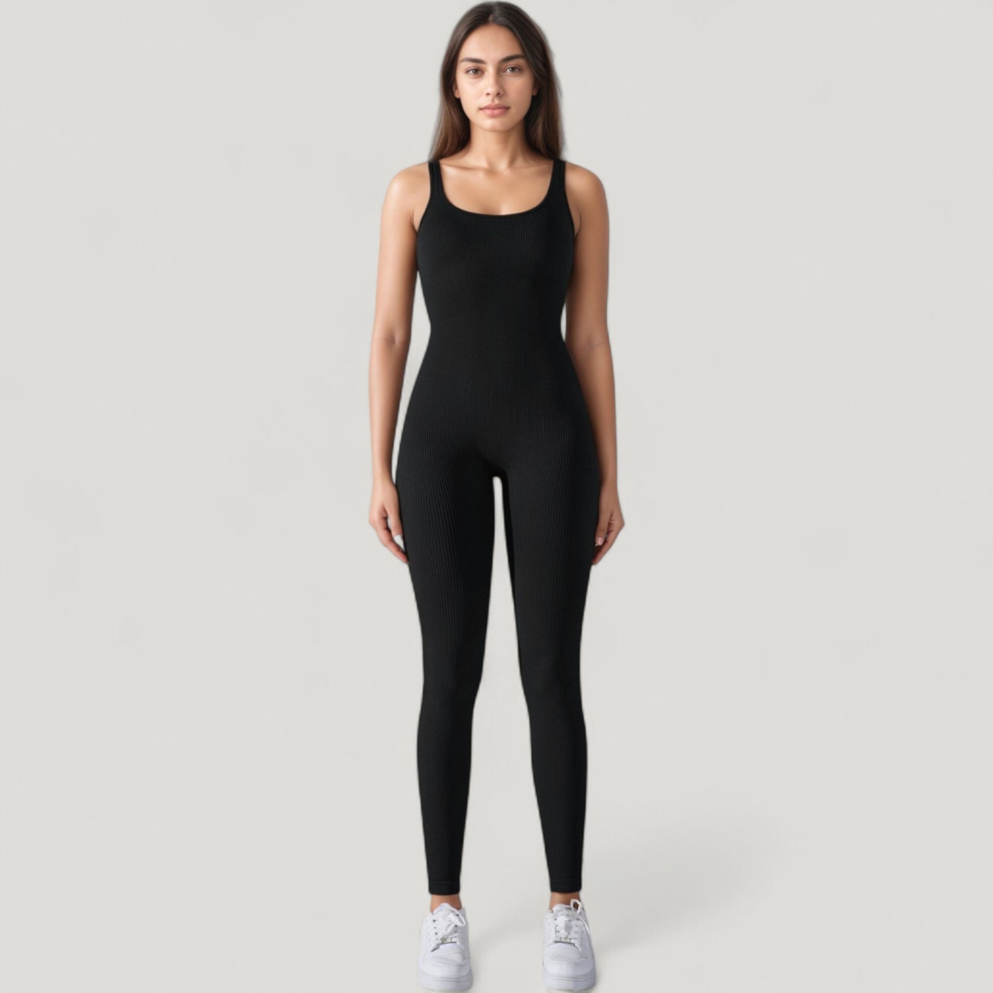 Anna-Kaci Active Women's Ribbed Knit Sleeveless Jumpsuit with Scoop Neckline and Bodycon Fit