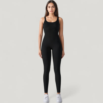 Anna-Kaci Active Women's Ribbed Knit Sleeveless Jumpsuit with Scoop Neckline and Bodycon Fit