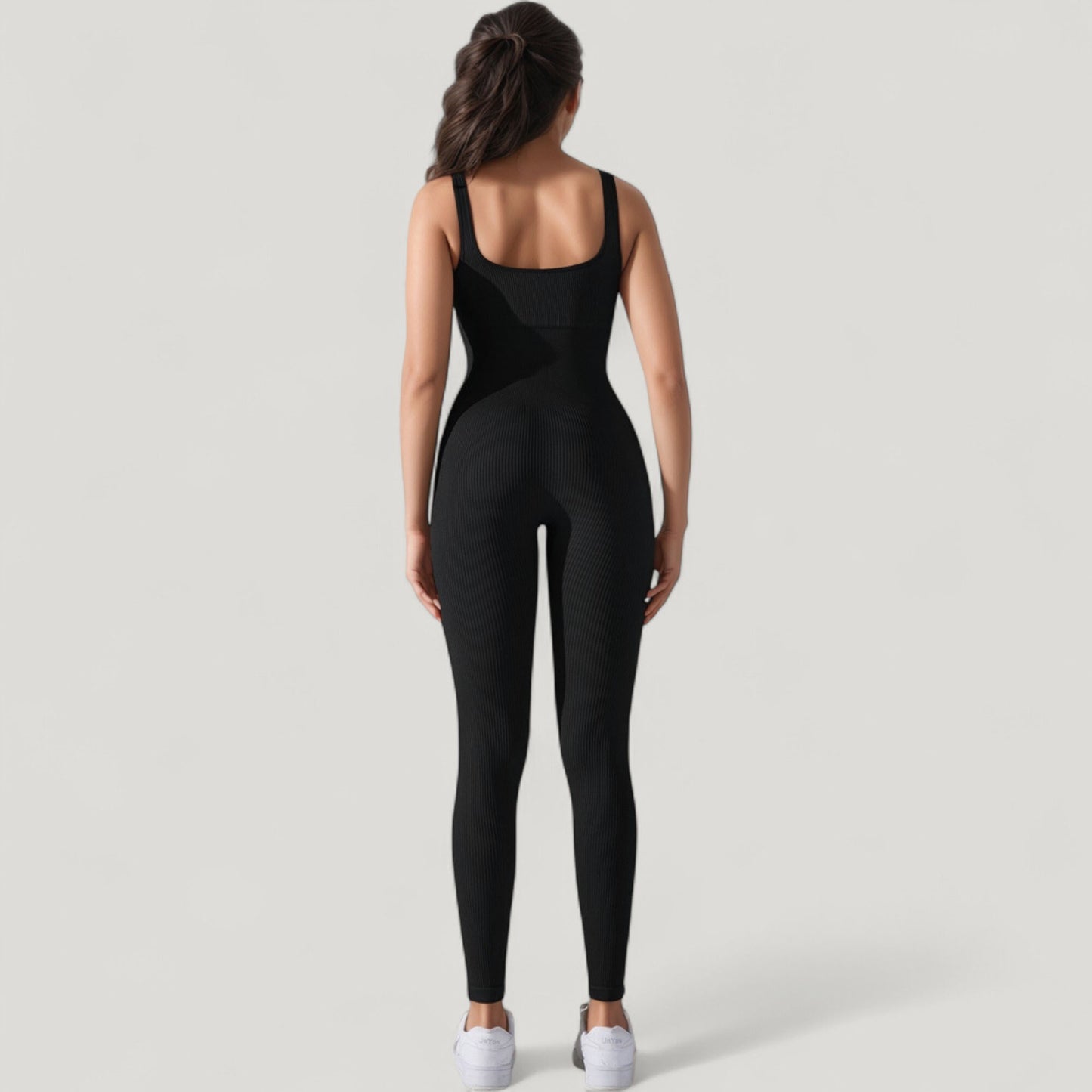 Anna-Kaci Active Women's Ribbed Knit Sleeveless Jumpsuit with Scoop Neckline and Bodycon Fit