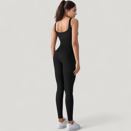Anna-Kaci Active Women's Ribbed Knit Sleeveless Jumpsuit with Scoop Neckline and Bodycon Fit