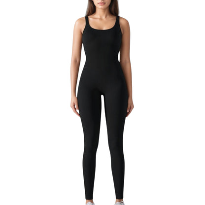 Anna-Kaci Active Women's Ribbed Knit Sleeveless Jumpsuit with Scoop Neckline and Bodycon Fit
