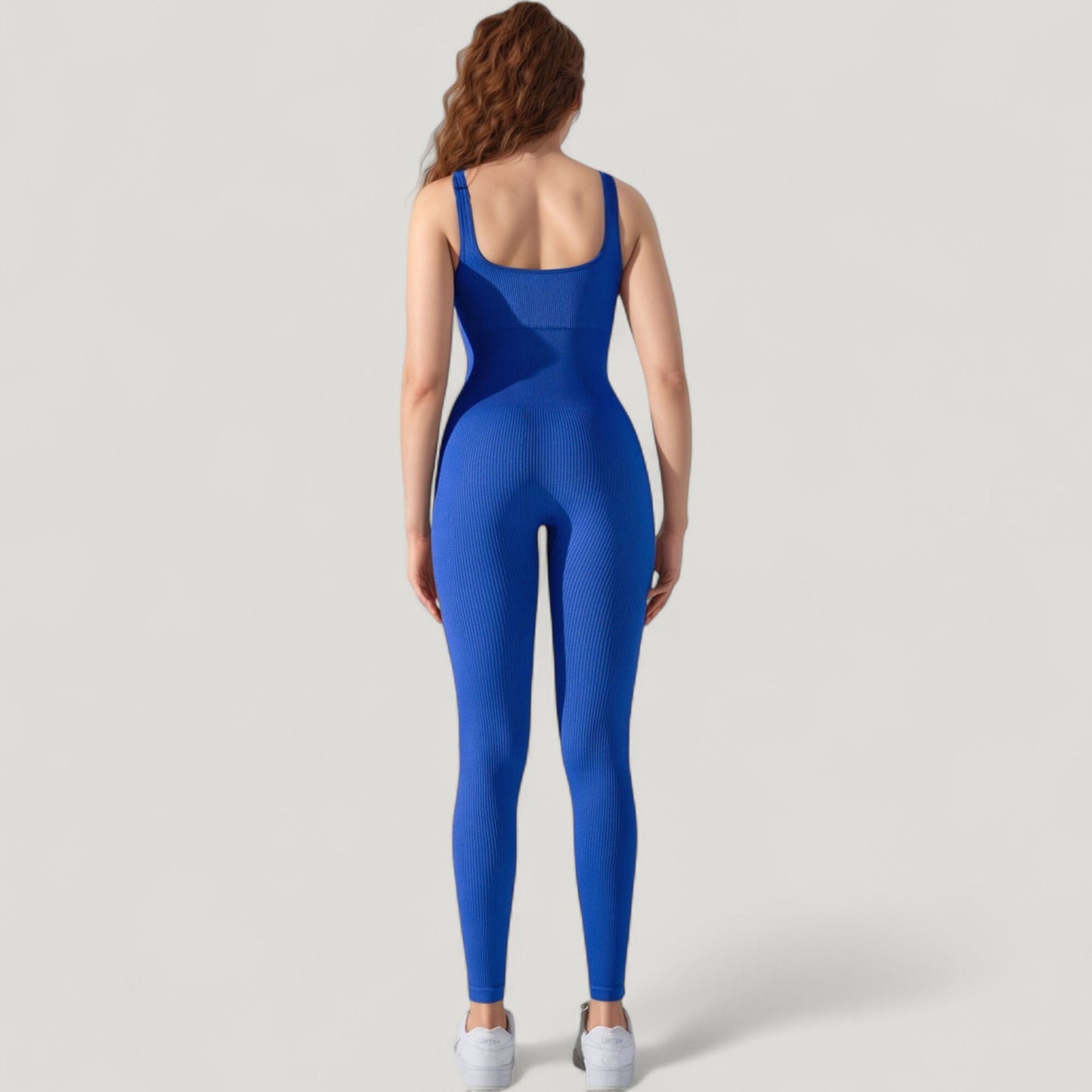 Anna-Kaci Active Women's Ribbed Knit Sleeveless Jumpsuit with Scoop Neckline and Bodycon Fit