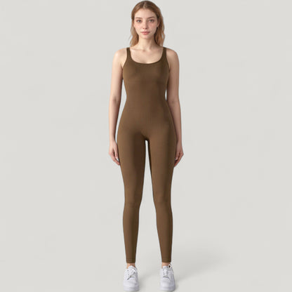 Anna-Kaci Active Women's Ribbed Knit Sleeveless Jumpsuit with Scoop Neckline and Bodycon Fit