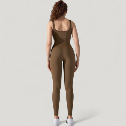 Anna-Kaci Active Women's Ribbed Knit Sleeveless Jumpsuit with Scoop Neckline and Bodycon Fit