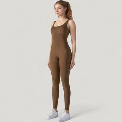 Anna-Kaci Active Women's Ribbed Knit Sleeveless Jumpsuit with Scoop Neckline and Bodycon Fit