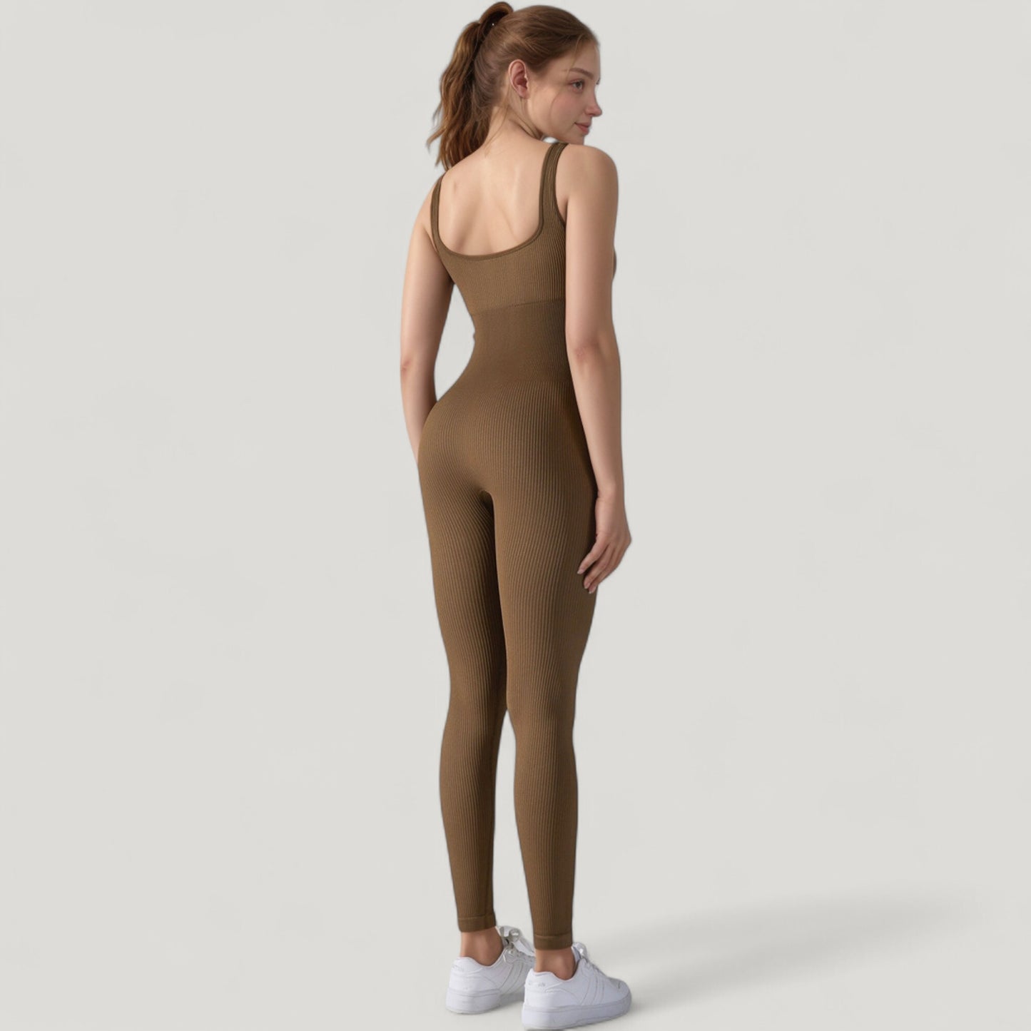 Anna-Kaci Active Women's Ribbed Knit Sleeveless Jumpsuit with Scoop Neckline and Bodycon Fit