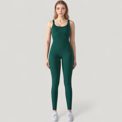 Anna-Kaci Active Women's Ribbed Knit Sleeveless Jumpsuit with Scoop Neckline and Bodycon Fit