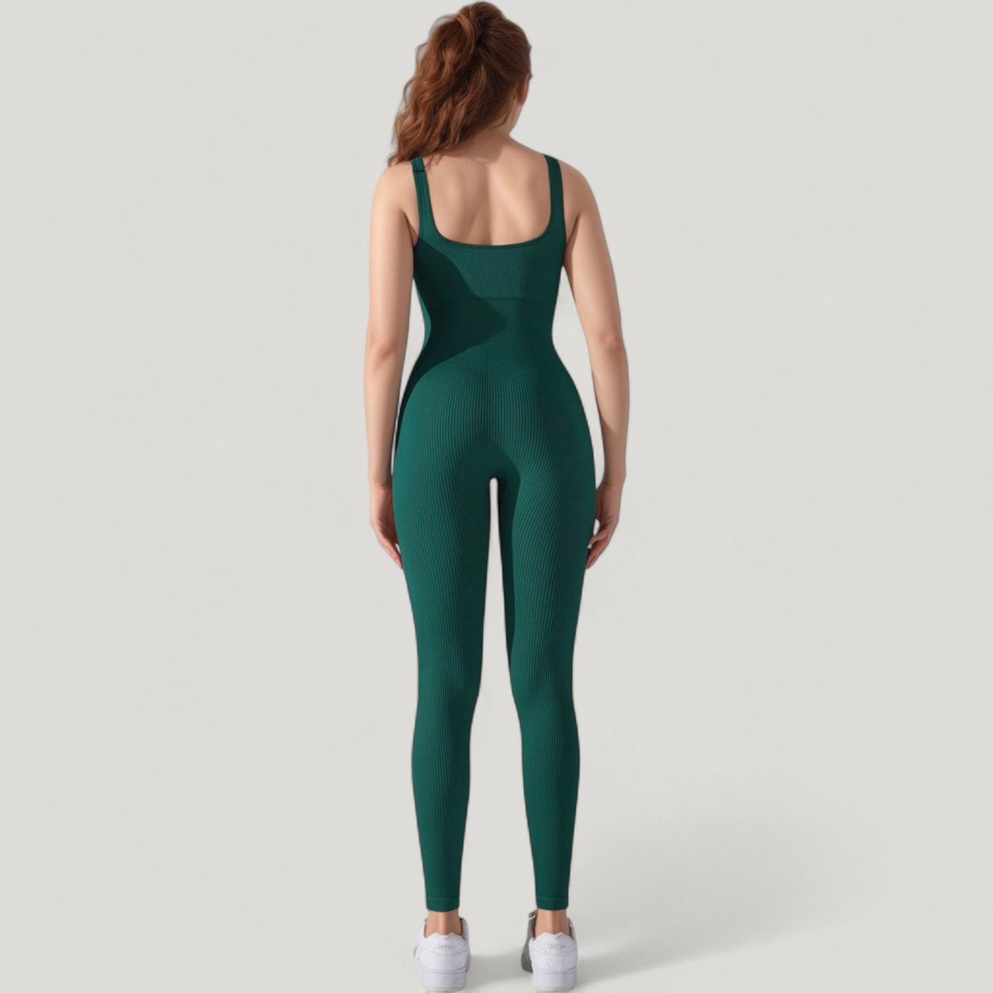 Anna-Kaci Active Women's Ribbed Knit Sleeveless Jumpsuit with Scoop Neckline and Bodycon Fit