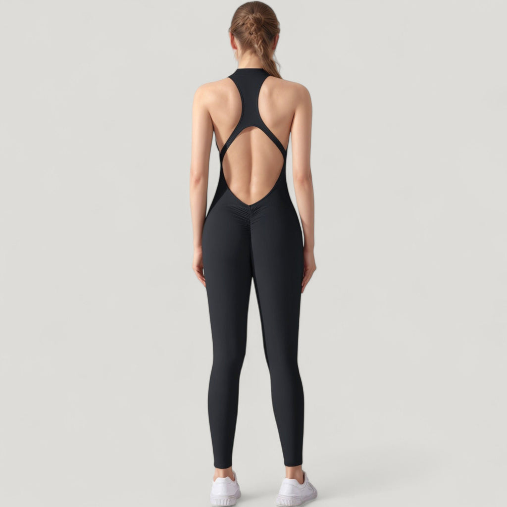 Anna-Kaci Active Women's High Neck Sleeveless Activewear Jumpsuit with Back Cutout and Front Zip Closure